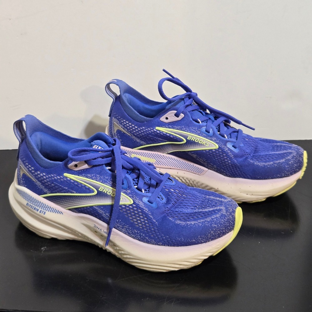 Brooks Glycerin GTS 22 Running Shoes Womens 8.5B Blue Lime Sneakers 1204351B440